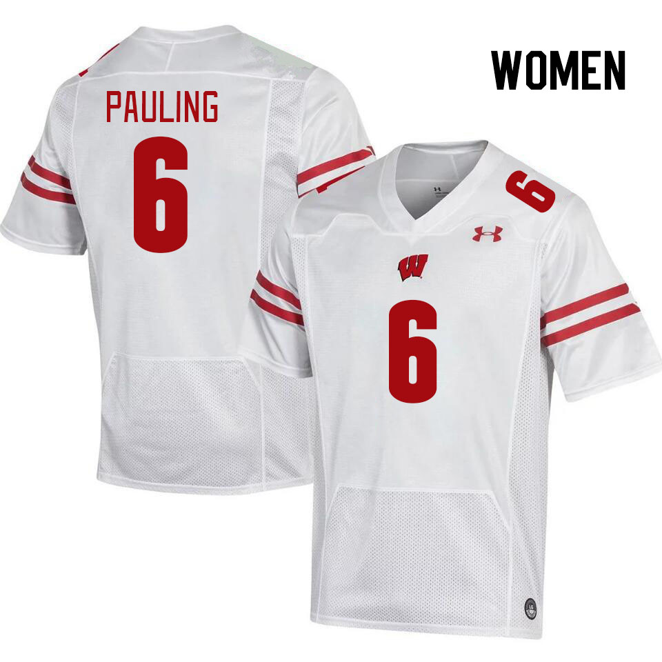 Women #6 Will Pauling Wisconsin Badgers College Football Jerseys Stitched Sale-White